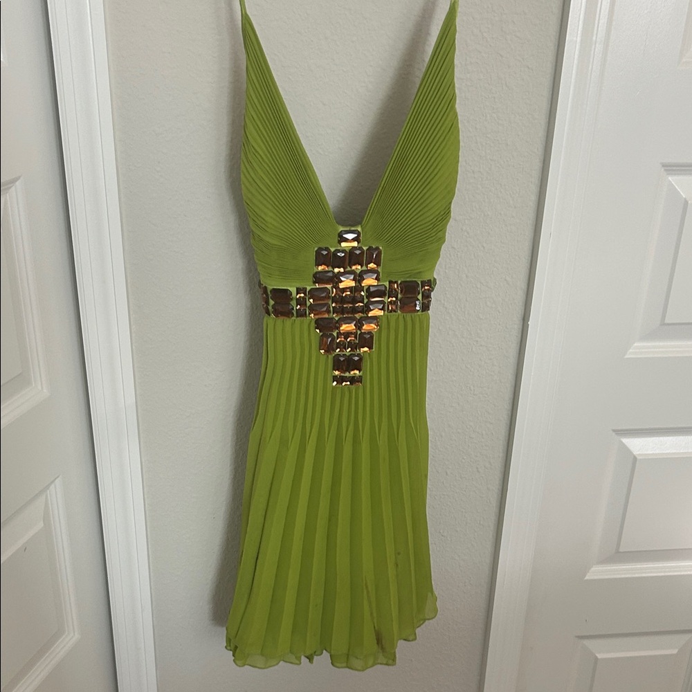 Just Cavalli Lime Green Mini Dress with Metallic Accents